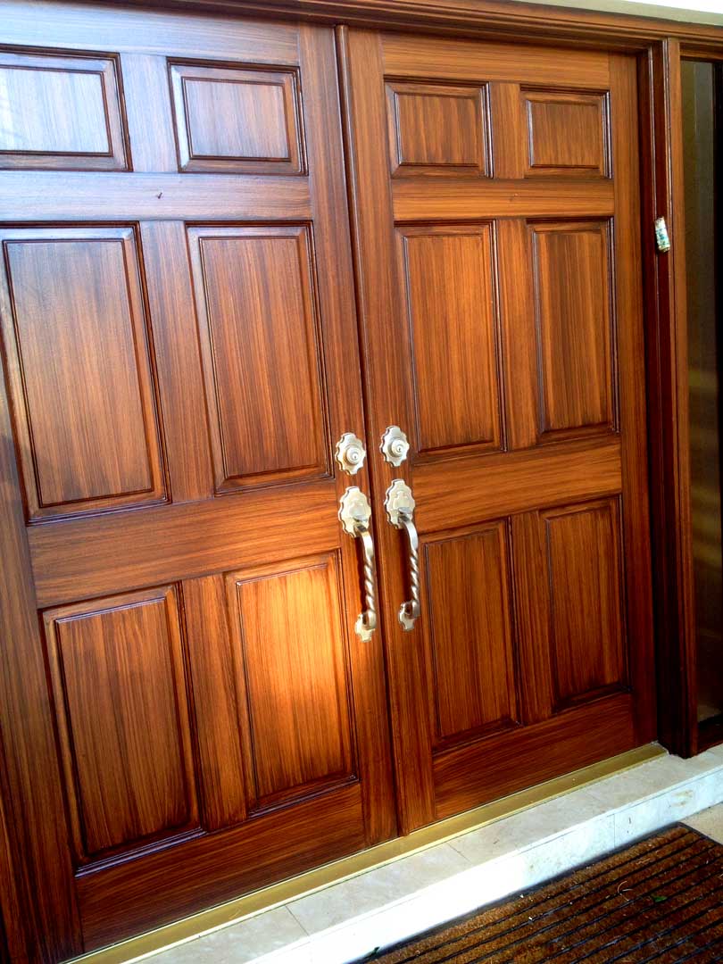 Faux mahogany finish on double entry doors